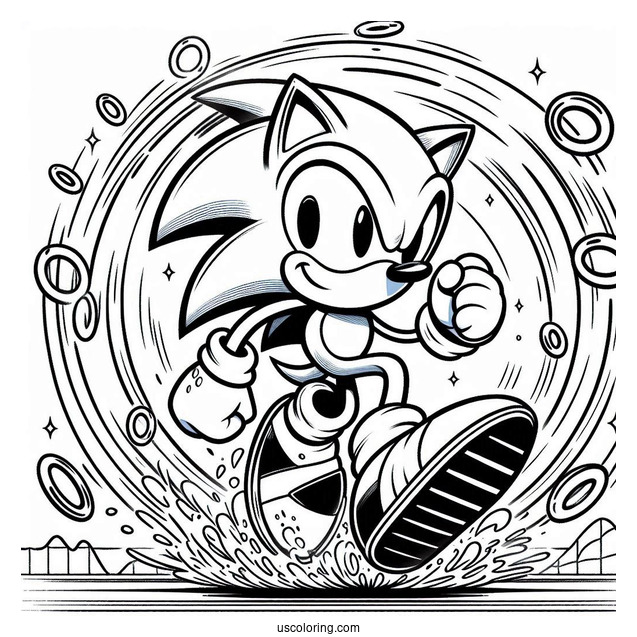 Sonic Running Through Rings Coloring Sheet