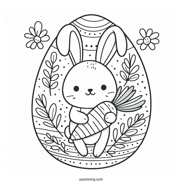 Bunny And Carrots Easter Egg Coloring Sheet