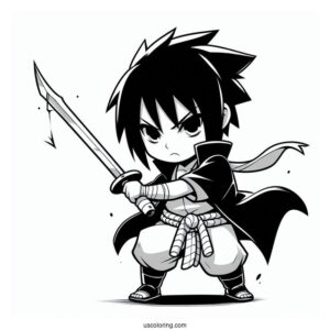 Chibi Sasuke Coloring Page Fighting With Sword