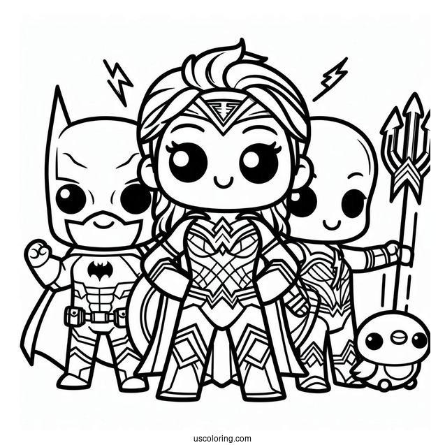 Easy Kawaii Justice League Coloring Page For Preschoolers