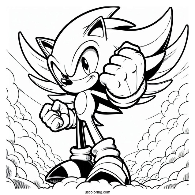 Super Sonic Coloring Page With Fist Up In Angel Island