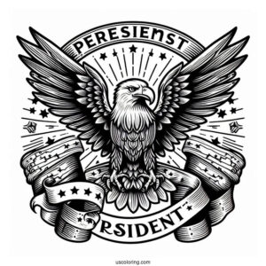 President s Day Banner With Eagle Coloring Page