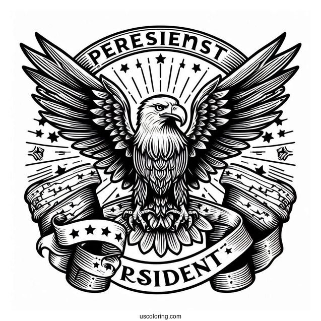 President s Day Banner With Eagle Coloring Page