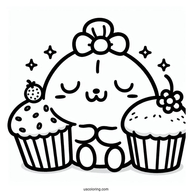 Pompompurin Hugging Muffin Coloring Page For Kids