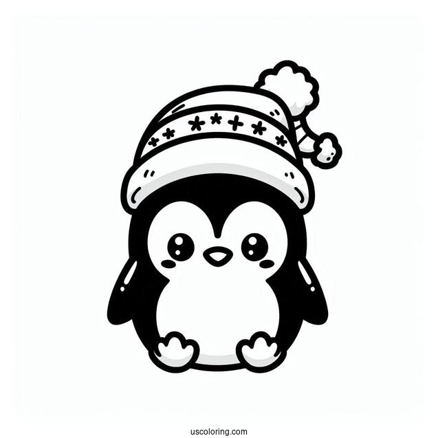 Kawaii Penguin Christmas Coloring Page