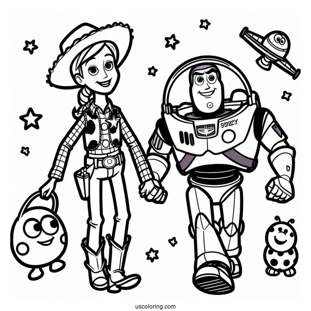 Pixar Coloring Page of Woody And Buzz Lightyear For Kids