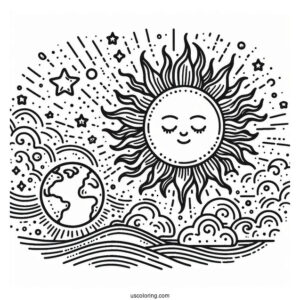 Earth And Sun In Space To Color