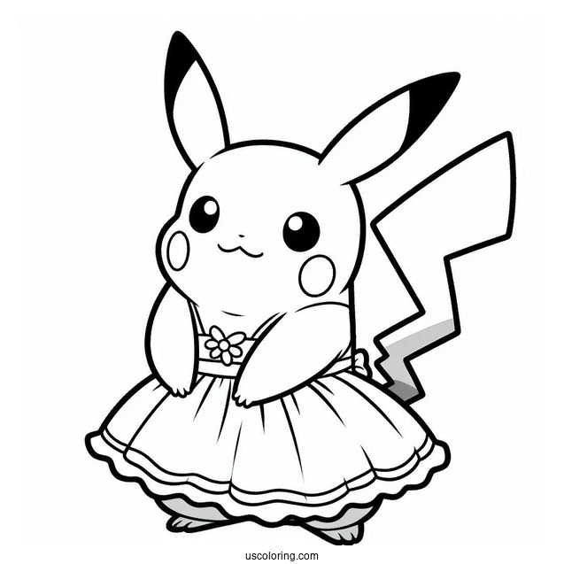 Pikachu Wearing Dress Coloring In