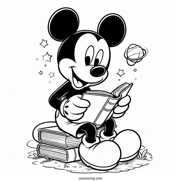 Mickey Mouse Reading A Book To Pluto Coloring Page