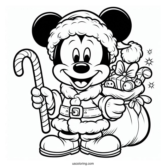 Mickey Mouse Santa Coloring Page
