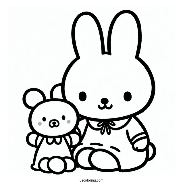Easy Miffy Coloring Page Holding Stuffed Bear For Kids