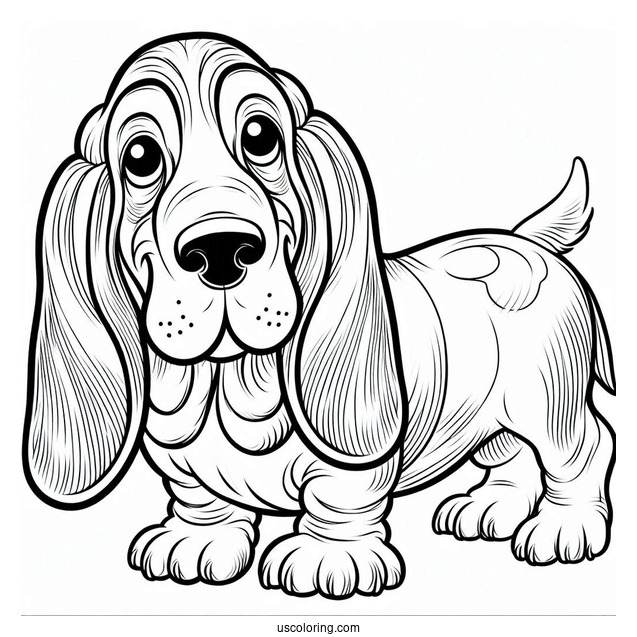 Easy Coloring Sheet Of Basset Smiling