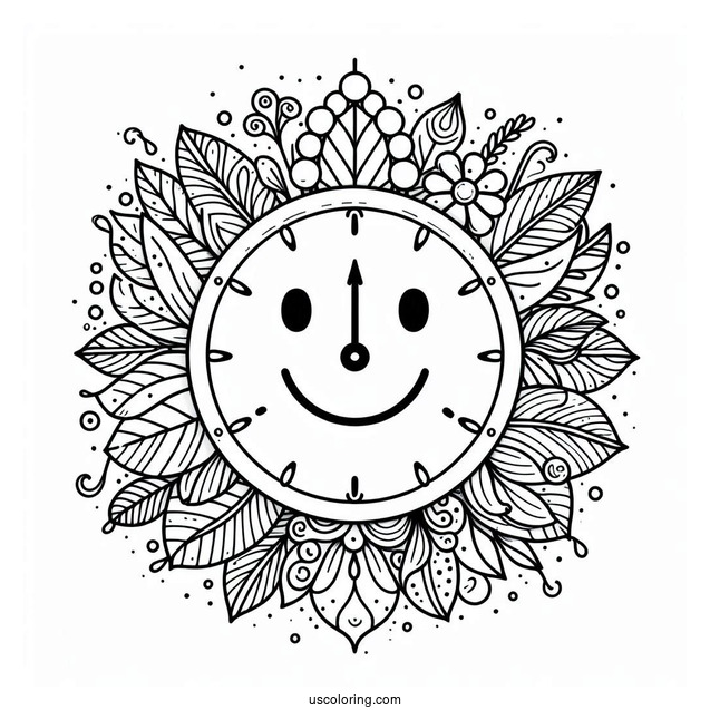 Smiley Face Clock Coloring Page
