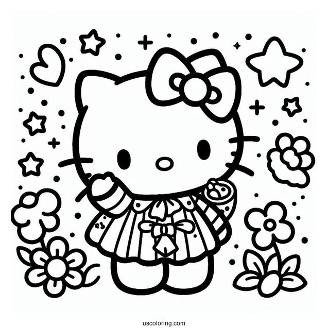 Sanrio Coloring Pages Of Hello Kitty Waving