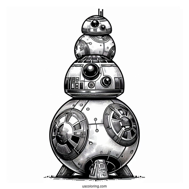 BB8 Standing On Top Of R2-D2 Coloring Page