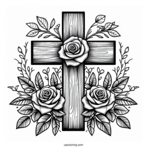 Wooden Cross With Roses To Color