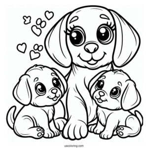 Coloring Page Of Mama Dog With Her Puppies
