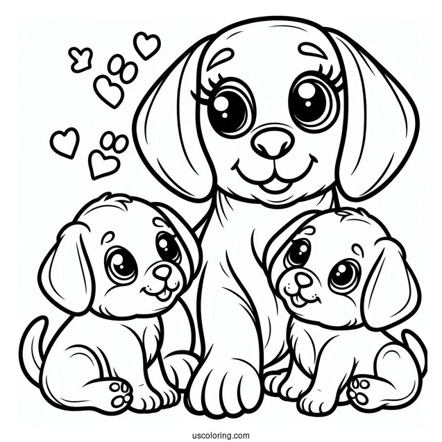 Coloring Page Of Mama Dog With Her Puppies