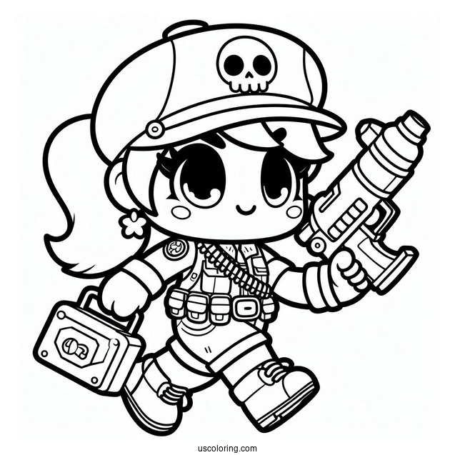 Brawl Stars Coloring Page Of Kawaii Jessie Carrying Her Gun