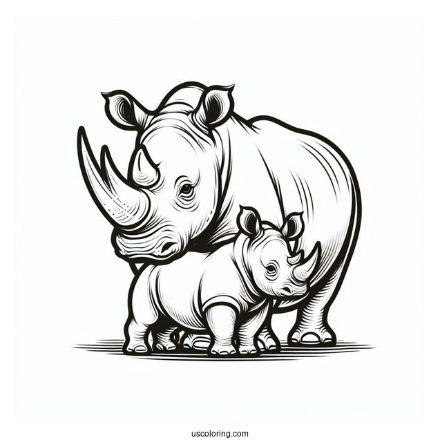 Mother And Baby Rhino Coloring Picture