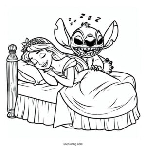 Sleeping Beauty Coloring Page Of Funny Stitch Scaring Princess Aurora