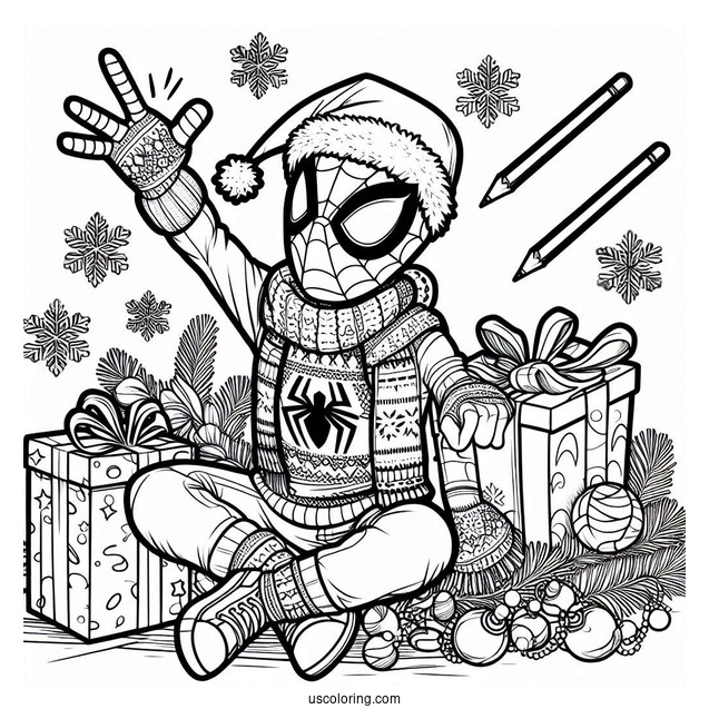 Christmas Themed Spider-Man Coloring