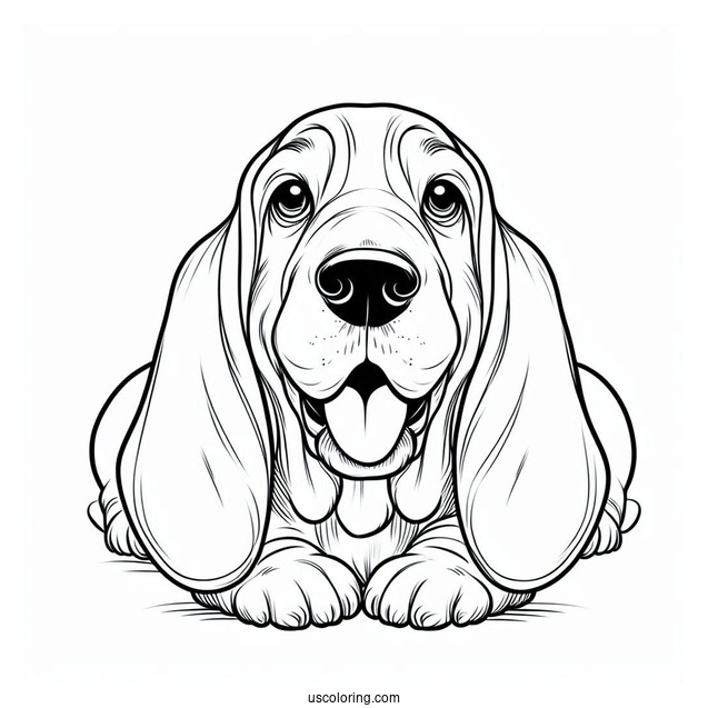 Easy Coloring Sheet Of Basset Smiling