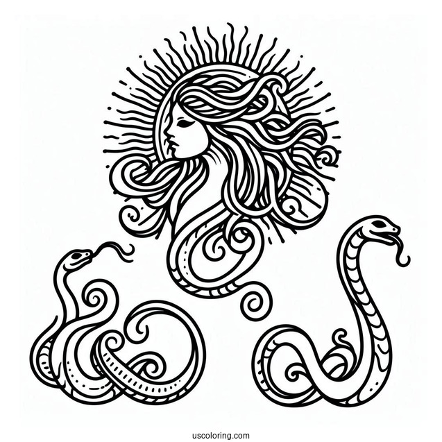 Simple Medusa Coloring Page Outline With Snake Body