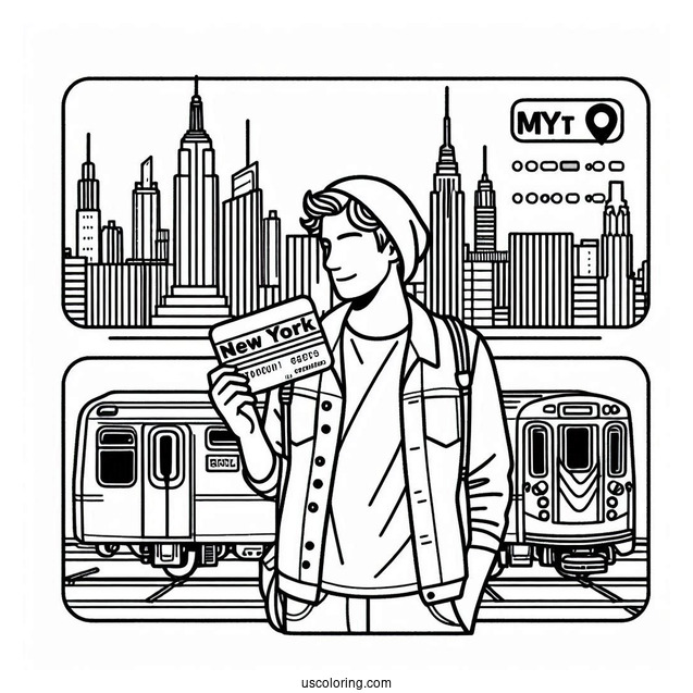 New York Coloring Page Of Metrocard Outline For Kids