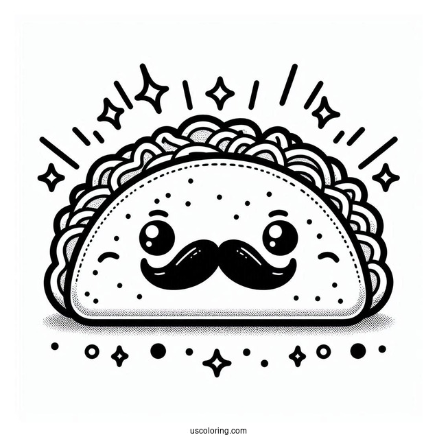 Kawaii Mexican Taco Coloring Page With Mustache