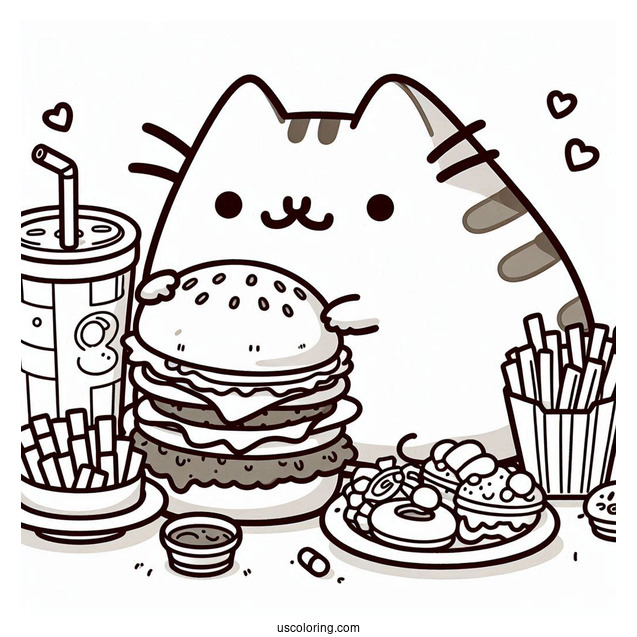 Pusheen Eating Some Burgers And Fries