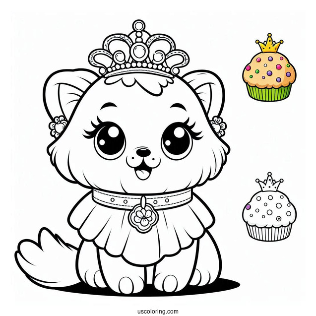 Palace Pets Coloring Page Of Muffin With Collar And Crown For Preschoolers