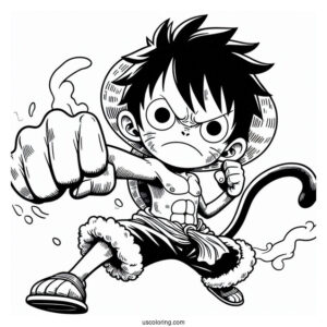 Monkey D. Luffy Coloring Page Punching The Air