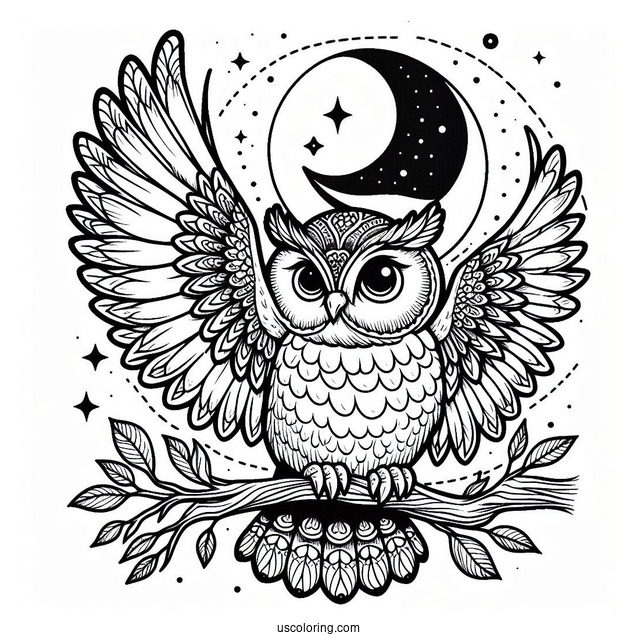 Owl Waving Wing Under The Moon