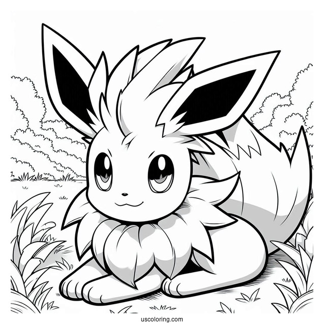 Jolteon Coloring Page Resting On Grass For Kids