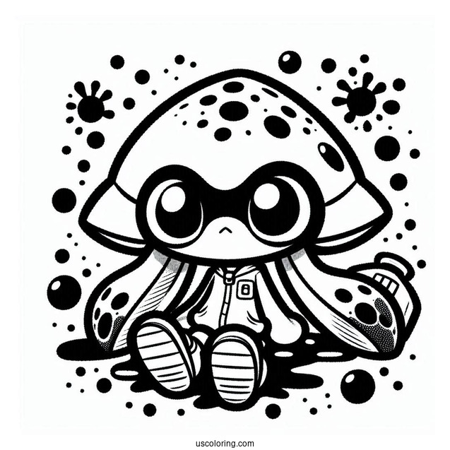 Chibi Splatoon Coloring Page Of Squid With Ink Splatter Poster