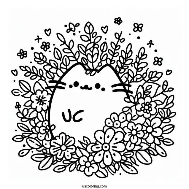 Floral Themed Pusheen Coloring Page For Adults