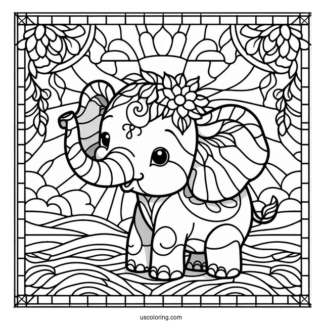 Baby Elephant Stained Glass Coloring Page