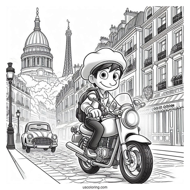 Colette, Alfredo, And Ratatouille Coloring Page Riding A Motorcycle In Paris