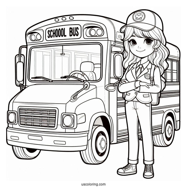 Female School Bus Driver Coloring Page