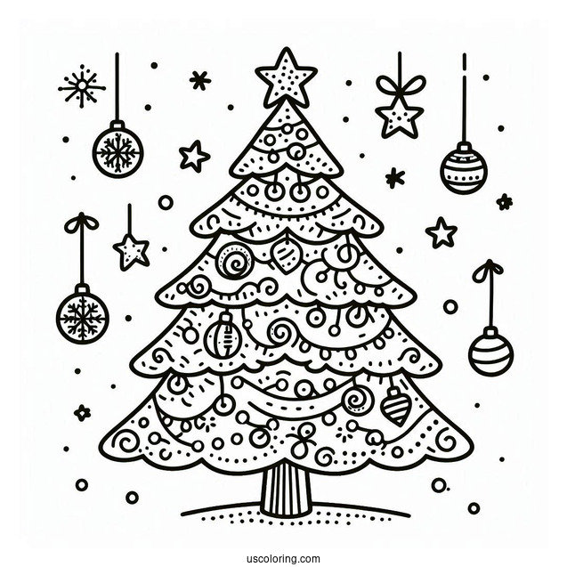 Simple Outline Of a Christmas Tree With Decorations