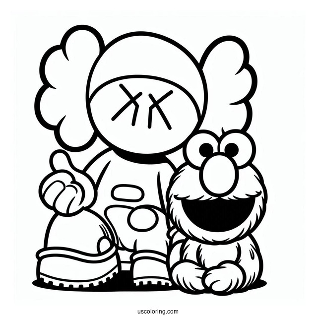 KAWS Coloring Page Elmo With Real Elmo