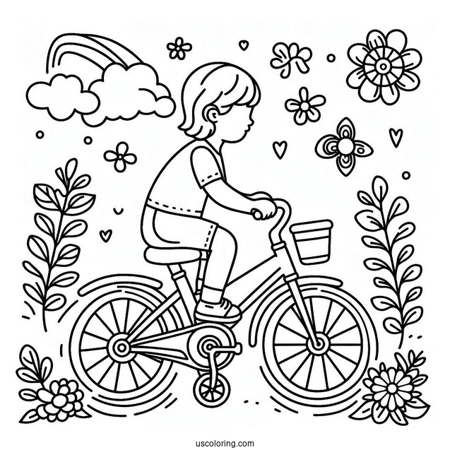 Simple Kids Bicycle Coloring Page With Training Wheels