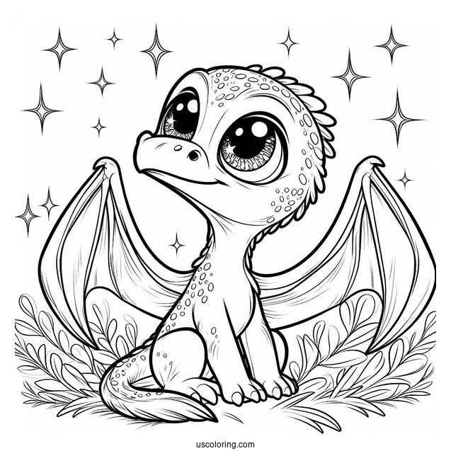 Cartoon Pterodactyl Coloring Page With Glimmering Eyes