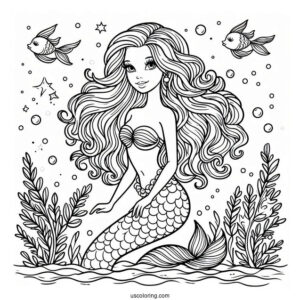 Mermaid Barbie Under Water To Color