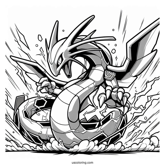 Angry Mega Rayquaza Coloring Page Attacking