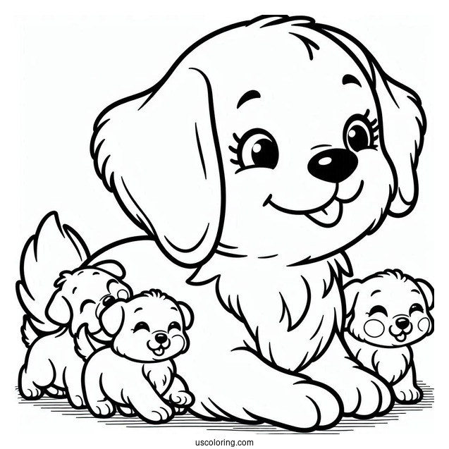 Coloring Page Of Mama Dog With Her Puppies