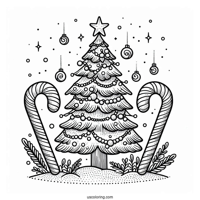 Christmas Tree With Candy Canes To Color