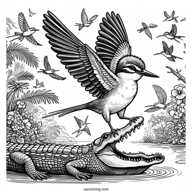 Rio Birds On Stop Of An Alligator