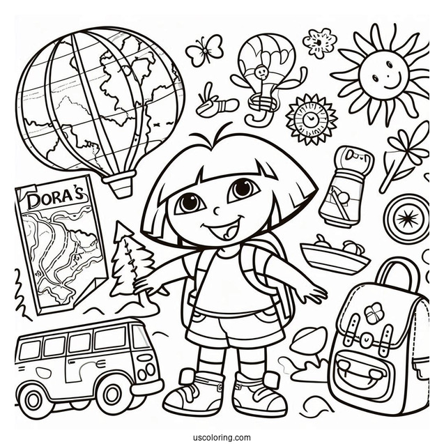 Simple Coloring Page Doras Map And Backpack